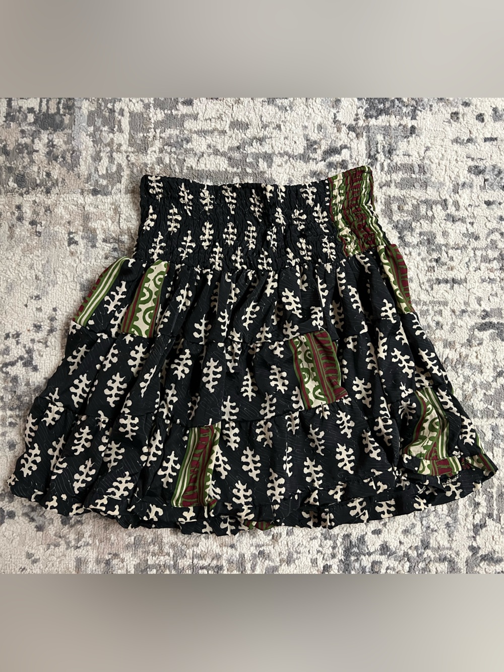 EARTHBOUND Black Skirt with White Print and Green‎ Accent Panels